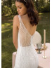 Ivory Glitter Lace Luxurious Wedding Dress With Detachable Tulle Train